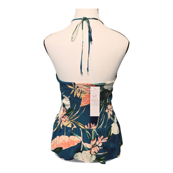 Patrons of Peace Halter Top Womens Size Medium Green Tropical Vacation Resort - Picture 3 of 8